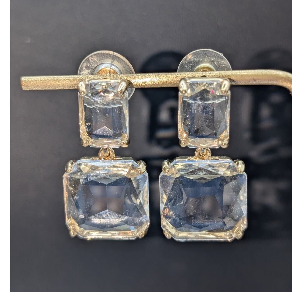 Faceted Clear Glass Gold Tone Drop Pierced Earrings